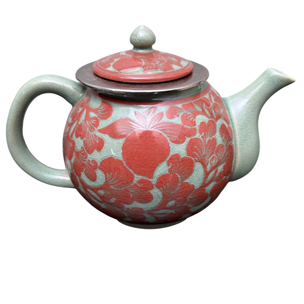Gianna‎ Tea Set Floral Relief Ceramic Asian Inspired Teapot 3 Cups